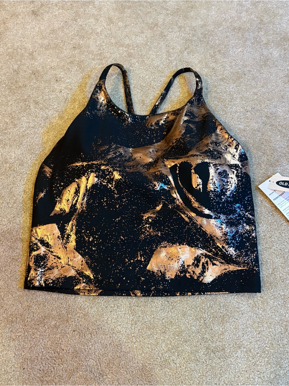 Old Navy Black Active Tank with Metallic Copper Accents
